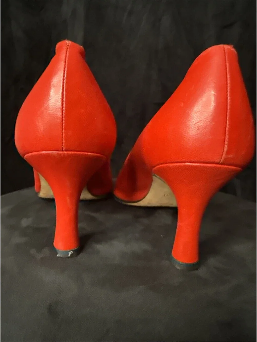 Vintage 80s 90s Escada Red Navy Pumps Heels 8 made in Italy